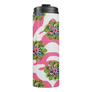 Tropical hibiscus and exotic pink zebra stripes thermal tumbler