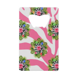 Tropical hibiscus and exotic pink zebra stripes wallet bottle opener
