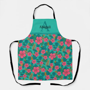 Tropical Hibiscus and Palm Leaf Pattern  Apron