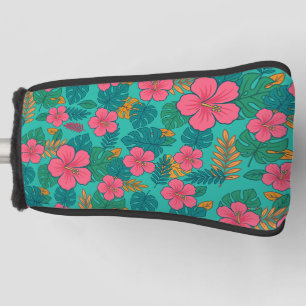 Tropical Hibiscus and Palm Leaf Pattern  Golf Head Cover