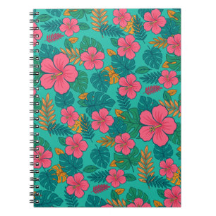 Tropical Hibiscus and Palm Leaf Pattern Notebook