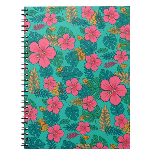 Tropical Hibiscus and Palm Leaf Pattern  Notebook (Front)