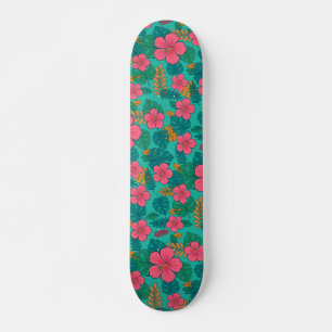 Tropical Hibiscus and Palm Leaf Pattern Skateboard
