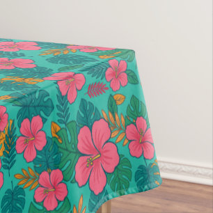 Tropical Hibiscus and Palm Leaf Pattern  Tablecloth