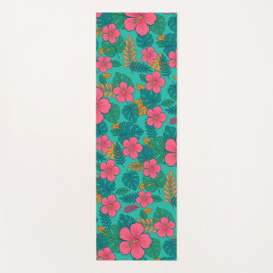Tropical Hibiscus and Palm Leaf Pattern  Yoga Mat