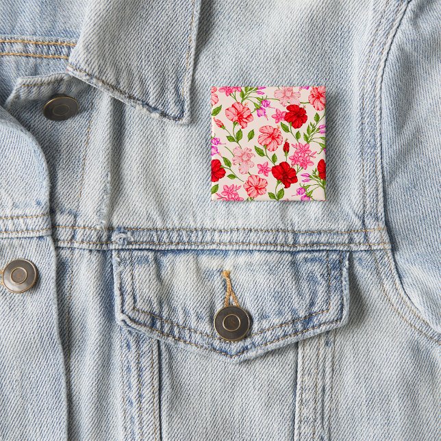 Tropical Hibiscus and Plumeria Floral Pattern 2 Inch Square Button (Creator Uploaded)