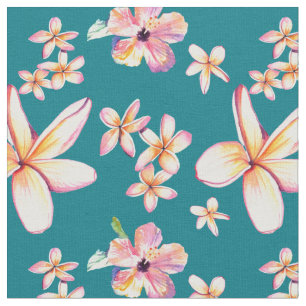 Tropical Hibiscus and Plumeria Hawaiian Fabric
