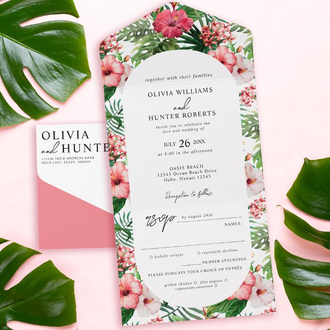 Tropical Hibiscus Arch Wedding All In One Invitation (Creator Uploaded)
