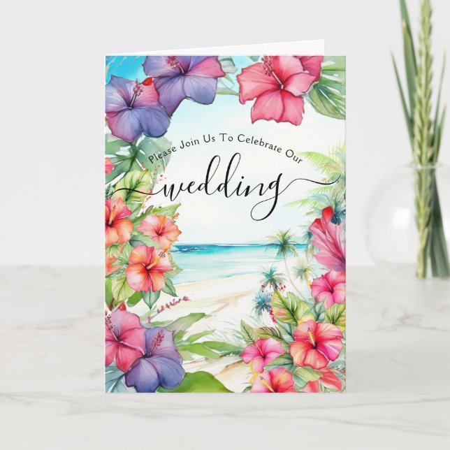 Tropical Hibiscus Beach Folded Invitation (Front)