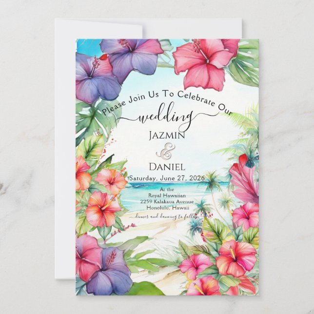 Tropical Hibiscus Beach Invitation (Front)