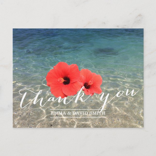 Tropical Hibiscus & Beach Thank You Postcard (Front)