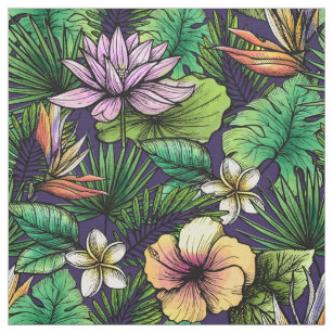 Tropical hibiscus bird of paradise foliage  fabric