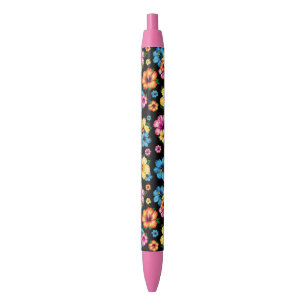 Tropical Hibiscus Black Ink Pen