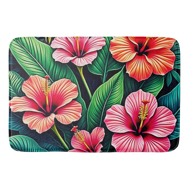 Tropical Hibiscus Bloom Artistry Bath Mat (Front)