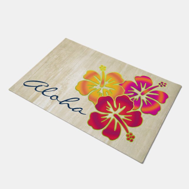Tropical Hibiscus blooms trio gradients coloured Doormat (Angled)