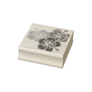 Tropical Hibiscus blooms trio gradients coloured Rubber Stamp