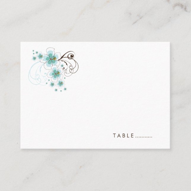 Tropical Hibiscus Blue Beach Wedding Place Card (Front)