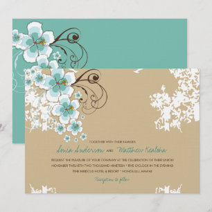 Tropical Hibiscus Blue Luau Beach Wedding Invite