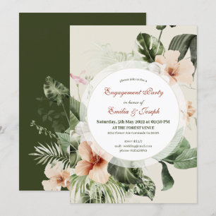 Tropical hibiscus boho pastel Engagement Invitation