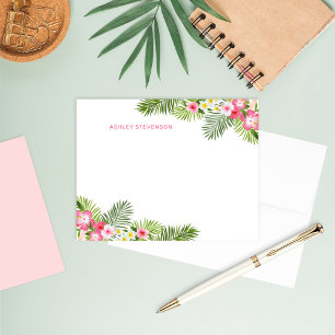 Tropical Hibiscus Diagonal Landscape Monogram Card