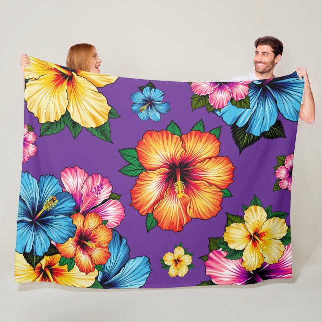 Tropical Hibiscus Fleece Blanket (In Situ)