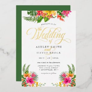 Tropical Hibiscus Floral Calligraphy Wedding