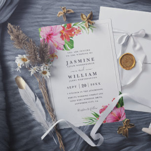 Tropical Hibiscus Floral Elegant Modern Wedding Invitation