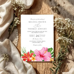 Tropical Hibiscus Floral Elegant QR Code Wedding Invitation