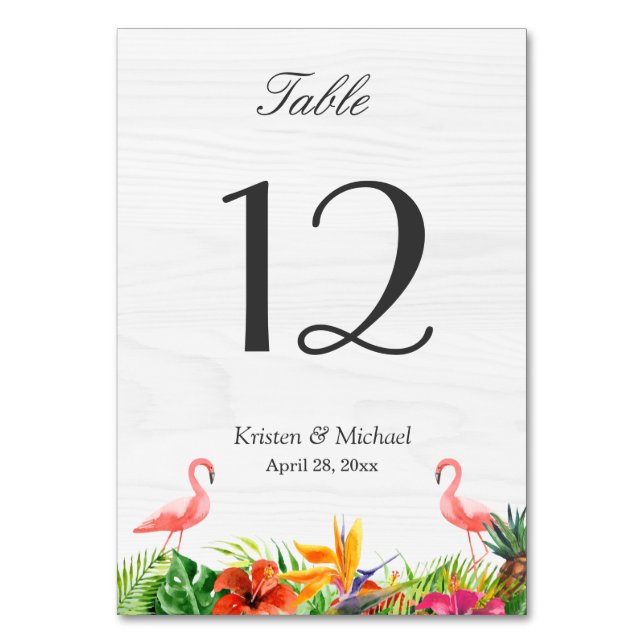 Tropical Hibiscus Floral Flamingo Table Number (Front)