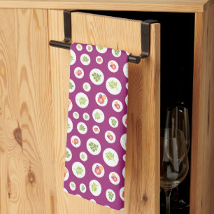 Tropical Hibiscus Floral Green Leaf Circle Pattern Kitchen Towel