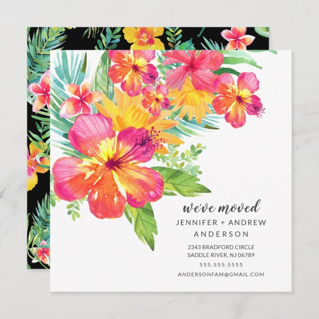 Tropical Hibiscus Floral Moving Announcement (Front/Back)