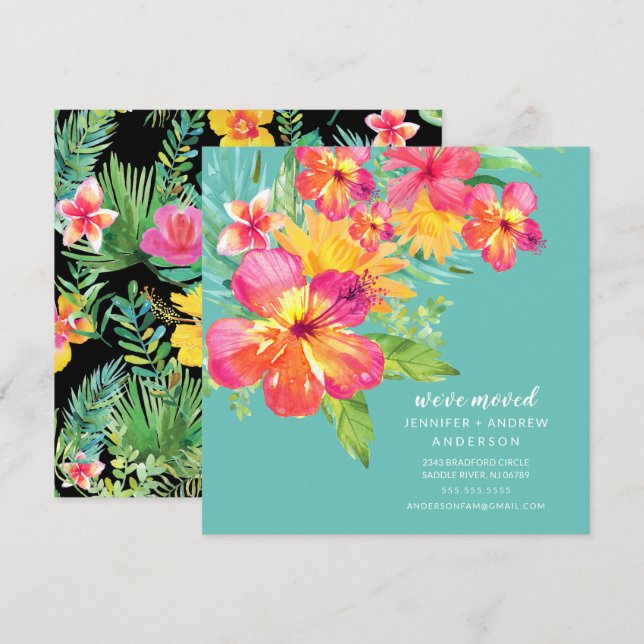 Tropical Hibiscus Floral Moving Announcement (Front/Back)