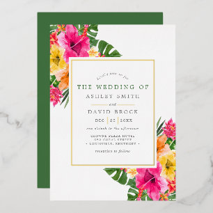 Tropical Hibiscus Floral Palm Leaves Wedding