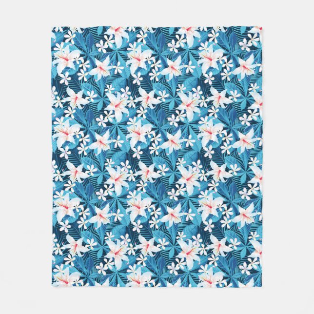 Tropical Hibiscus Floral Pattern 2 Fleece Blanket (Front)