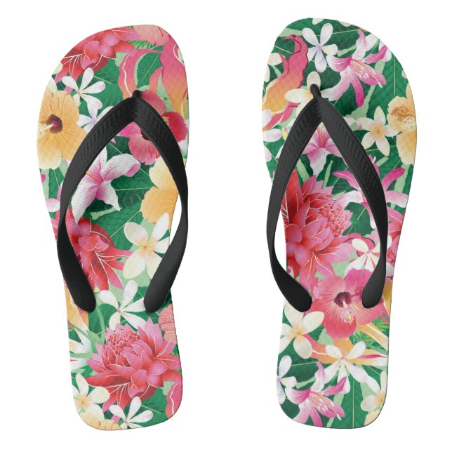 Tropical Hibiscus Floral Pattern 2 Flip Flops (Footbed)