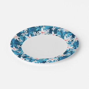 Tropical Hibiscus Floral Pattern 2 Paper Plate