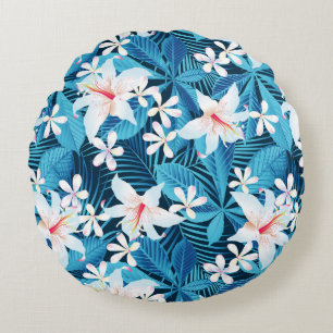 Tropical Hibiscus Floral Pattern 2 Round Pillow