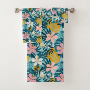 Tropical Hibiscus Floral Pattern Bath Towel Set