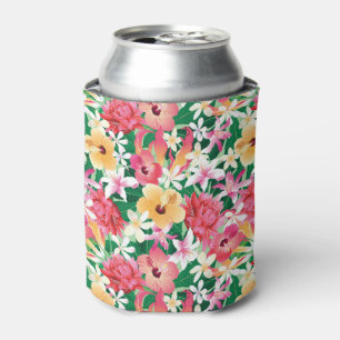 Tropical Hibiscus Floral Pattern Can Cooler