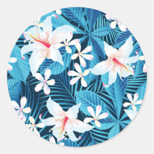 Tropical Hibiscus Floral Pattern Classic Round Sticker