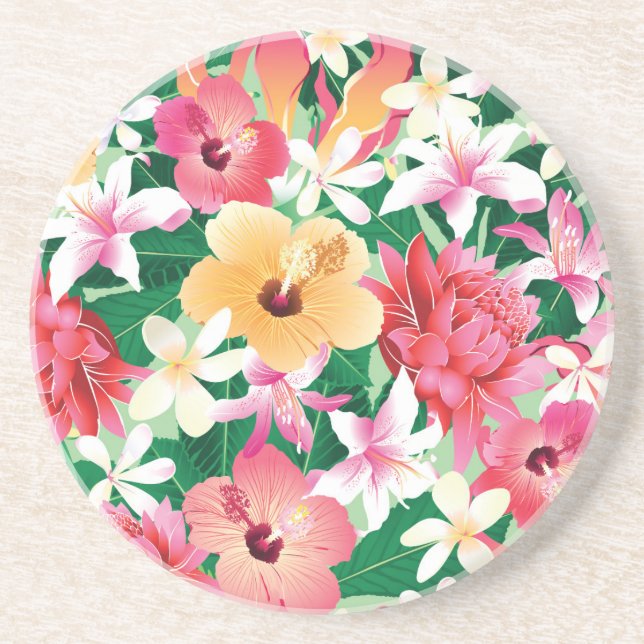 Tropical Hibiscus Floral Pattern Coaster (Front)