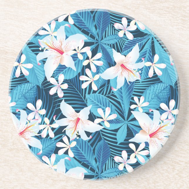 Tropical Hibiscus Floral Pattern Coaster (Front)