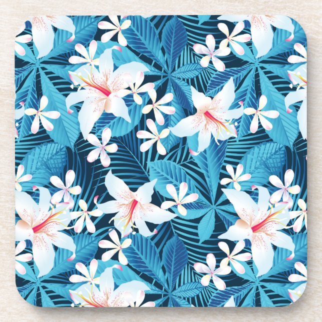 Tropical Hibiscus Floral Pattern Coaster (Front)