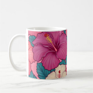 Tropical hibiscus floral pattern coffee mug