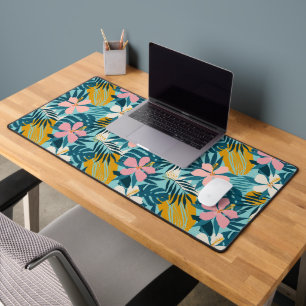 Tropical Hibiscus Floral Pattern Desk Mat