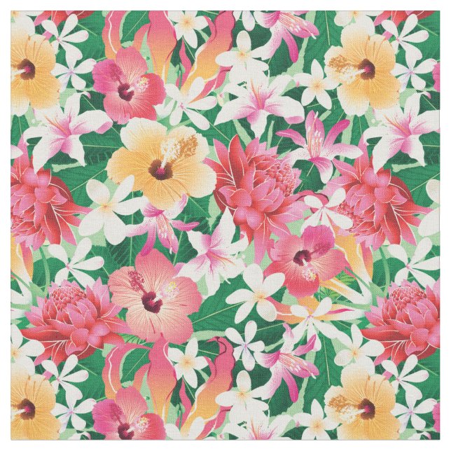 Tropical Hibiscus Floral Pattern Fabric (Close Up)