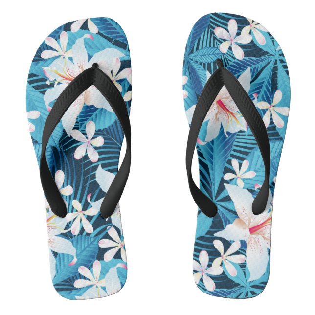 Tropical Hibiscus Floral Pattern Flip Flops (Footbed)