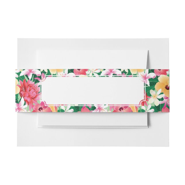 Tropical Hibiscus Floral Pattern Invitation Belly Band (Front Example)