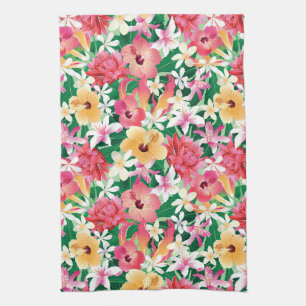 Tropical Hibiscus Floral Pattern Kitchen Towel