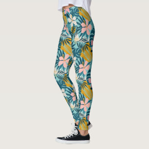 Tropical Hibiscus Floral Pattern Leggings